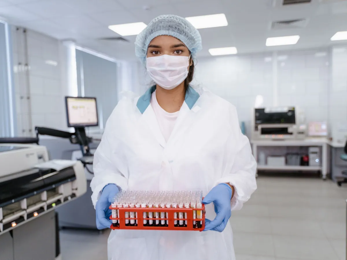Laboratory staff working with samples